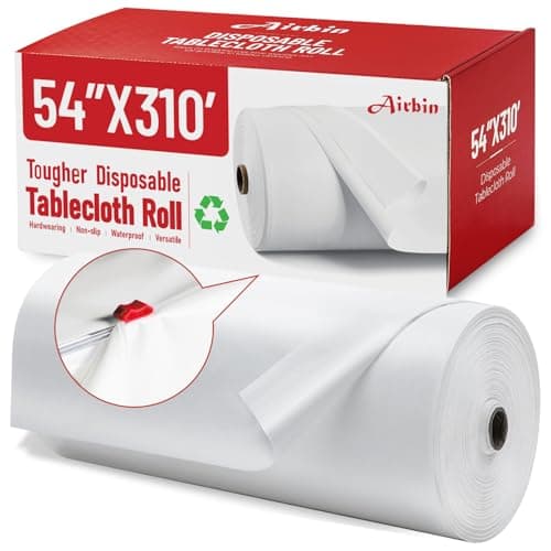 Plastic Table Cloth, 310 Ft X 54 in Disposable Tablecloth White Plastic Tablecloth with Any Cut Sliding Cutters Premium Table Cover Roll for Picnics, Parties, Birthdays, Weddings - Image 1