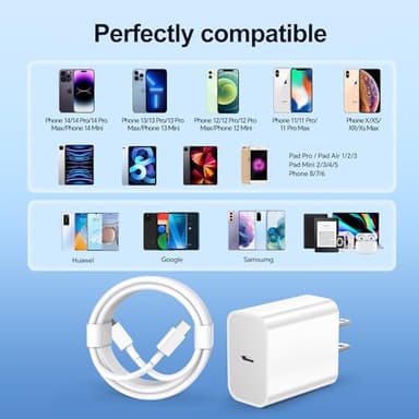 Compatible with iPhone 14 Fast Charger,3 Pack Type-C Charger with 6ft USB C Cable,20W PD USB C Wall Charger Adapter with Type C to Liighting Cables Compatible with iPhone 14/14 Pro/14 Pro Max/13/12/11 - Image 6