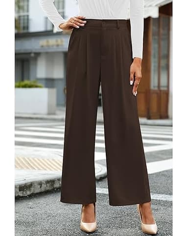 GRAPENT Business Pants for Women - High Waisted Wide Leg Slacks in Brown Chocolate - Petite Sizes XXL, 20, 22 - Image 3