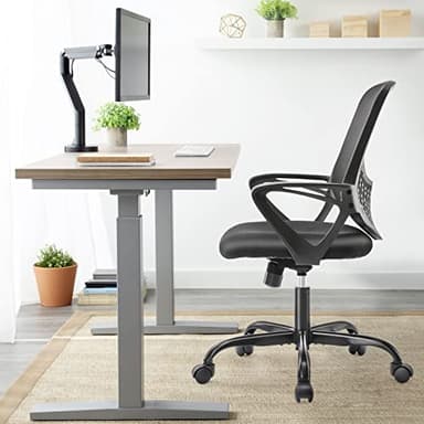 Desk Computer Chair with Wheels Ergonomic Home Office Chair with Lumbar Support and Fixed Armrests, Mid Back Mesh Chair Rolling Swivel Chair，Black - Image 2
