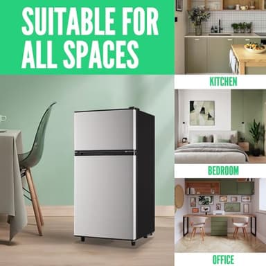 WANAI Mini Fridge with Freezer, 3.5 cubic feet 2- Doors Small Refrigerator Features 7 Gear Mechanical Control, Side Bottle Rack, Ideal for Dorm, Kitchen, Apartment, Office, Silver - Image 8