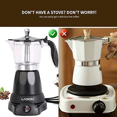LAOION Cuban Coffee Maker, 6 or 3cup Electric Espresso Coffee Maker, Portable Cafeteras Electricas Modernas, Electric Moka Pot with Detachable Base & Overheat Protection, Coffee Gift for Home Travel - Image 3