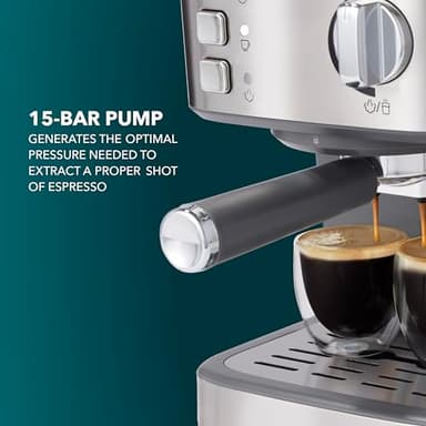 Mr. Coffee Compact Espresso Maker, Espresso Machine With Steam Wand, 15-Bar Pump Automatic Espresso Machine - Image 4