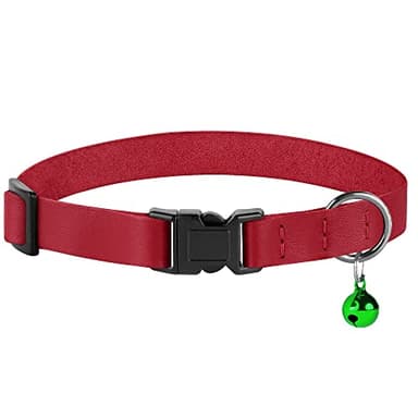 Muromto Leather Cat Collar Breakaway Adjustable Girl Boy Pet Collars for Cats Kitten Black Pink Green Brown Yellow Red White (Red) - Image 7
