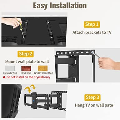 Mounting Dream TV Wall Mount, UL Listed Full Motion Mount Bracket for 42-84 Inch Flat Screen TVs, Swivel Articulating Dual Arms, Max VESA 600x400mm, 100 LBS Loading, Fits 16 Inches Wood Studs, MD2296 - Image 9