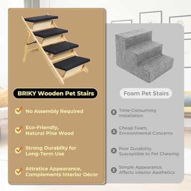 BRIKY 2-in-1 Dog Stairs/Ramp with 4 Steps, Foldable Dog Stairs for High Beds Cars Couch, Durable Wooden Pet Stairs for Small Medium Large Dogs, No Assembly Required - Image 5