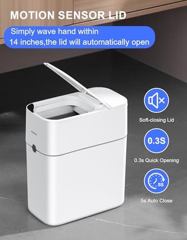 funest Sensor Bathroom Trash Can with Lid,3 Gallon Touchless Trash Bin,Plastic Slim Garbage Can Small Wastebasket for Toilet,Bedroom,Office,White - Image 5