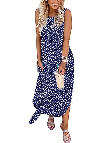 ANRABESS Women Summer Maxi Dress Beach Vacation Sundress Sleeveless Casual Loose Shirt Dresses 2025 Travel Outfits Floral Print Medium - Image 4