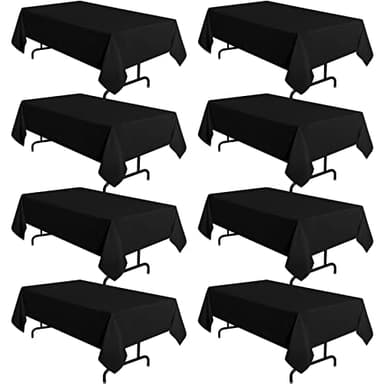 sancua 8 Pack Black Tablecloth 60 x 120 Inch, Rectangle Table Cloth for 8 Feet Tables - Stain and Wrinkle Resistant Washable Polyester Table Cover for Dining Tables, Buffet Parties and Camping - Image 1