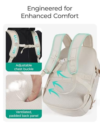 BAGSMART Blast Travel Backpack, 15.6 Inch Carry On Backpack Flight Approved, TSA Approved Personal Item Travel Bag, Water Resistant Weekender Bag Luggage Daypack, Beige - Image 7