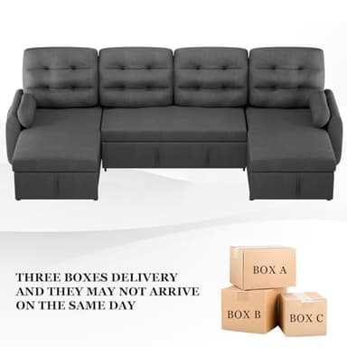 Ucloveria Sectional Sofa Couch, 112" Sleeper Sofa Bed with Dual Reversible Storage Chaise Pull Out Couch for Living Room | Side Pocket | Charging Station | Removable Backrest | Linen Fabric, Dark Grey - Image 8