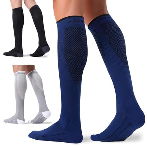 FITRELL 3 Pairs Compression Socks for Women and Men 20-30mmHg - Support for Travel, Running, Nurse, Knee High, Black/Grey/Navy S/M - Image 1