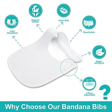 Benoxine Baby Bibs Soft and Absorbent Organic Cotton Bandana Bibs Set for Boys Girls Newborn Unisex Plain Colors 3-36 Months 12 Pcs - Image 4