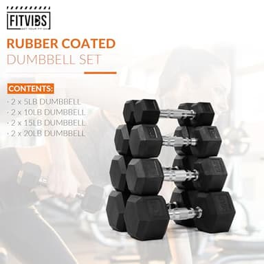 Hex Dumbbells Rubber Coated Hand Weights Set for Exercises and Fitness, Including 5lb, 10lb, 15lb, 20lb Pair Set - Image 2