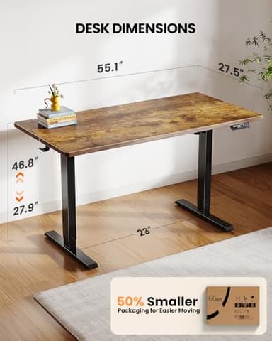 ErGear Electric Standing Desk, 55 x 27.5 inches, Height Adjustable Computer Desk with Memory Smart Panel, Vintage Brown - Image 3