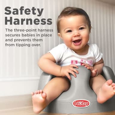 Nuby My Floor Seat - Portable Baby Chair with Soft Foam Cushion, Safety Harness, and High Back Design - 4+ Months - Gray - Image 2