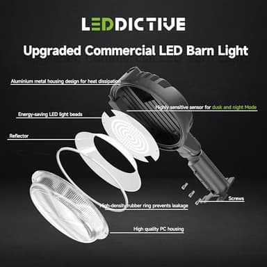 Leddictive 150W LED Barn Light, 20000LM Dusk to Dawn Outdoor Yard Light with Photocell, 6500K Daylight, Adjustable Angle IP66 Waterproof Street Lights for Barn/Yard/Garage/Security/Farmhouse - Image 7