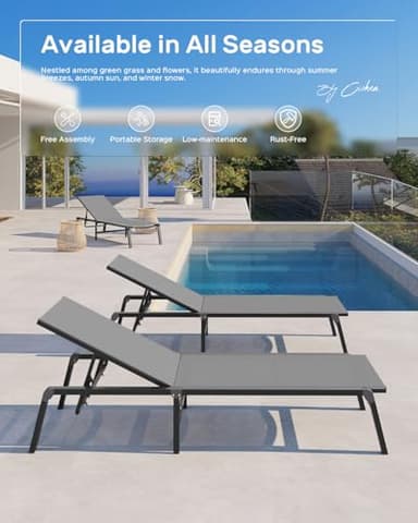 Aluminum Chaise Lounge Ourdoor - Foldable & Assemble Free Outdoor Lounge Chair with 5 Adjustable Backrest, Patio Lounge Chair for Outside Poolside Beach Pool, Grey - Image 4