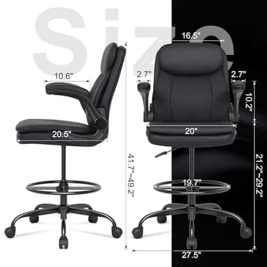 Misolant Drafting Chair, Tall Office Chair for Standing Desk, High Leather Executive Office Chair with Adjustable Height and Flip-up Armrest for Counter Height Desk - Image 3