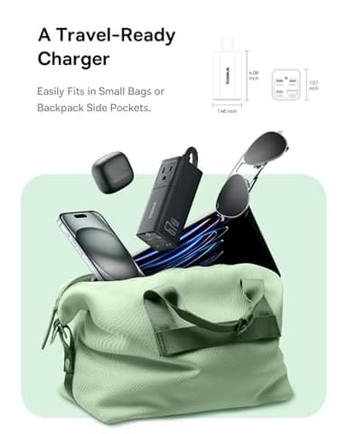 Baseus Charging Station 67W, 5 in 1 Detachable Travel Power Strip USB C Fast Charger, 5ft Flat Extension Cord with 2 AC Outlets, Portable Charger for MacBook Pro, iPhone, Cruise Travel Essentials - Image 6