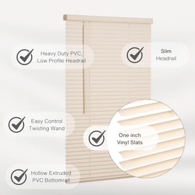 LOTUS & WINDOWARE Cordless Mini Blind, 1" Vinyl Slats, 46" Wide x 36" Long - Alabaster, Window Blinds for Home and Office, Interior Door Blinds - Light Filtering - Image 2