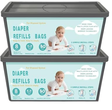 Diaper Pail Refills Bags with 30 Bags Compatible with Genie Easy Roll Signature and Platinum Diaper Pails, 7-Layer Odor-Barrier Technology - Image 1
