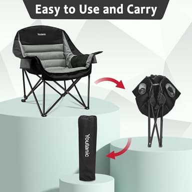 Youtanic Oversized Camping Chair, Portable Folding Camping Chairs with Side Pocket, Cup Holder and Carry Bag, Heavy Duty Outdoor Camping Chairs for Adults, Fishing, Sports, Trip, up to 400lbs, Style 4 - Image 6