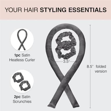 Kitsch Holiday Gift Silk Heatless Hair Curler | Heatless Curling Rod Headband | Satin Heatless Curling Set for Hair | Perfect Heatless Curls (Charcoal - Image 3