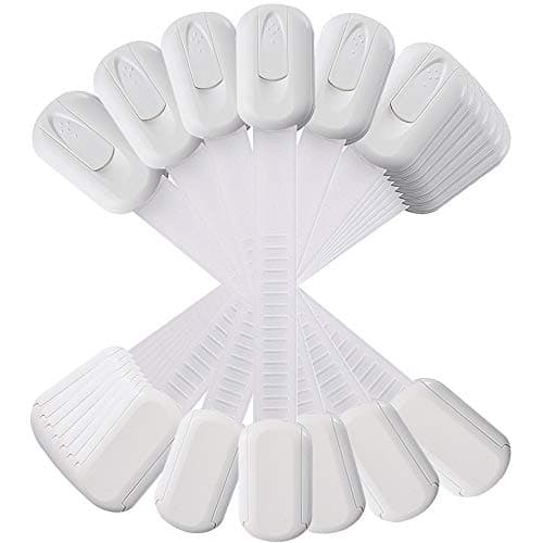 12 Pack Vmaisi Multi-Use Adhesive Straps Locks - Childproofing Baby Proofing Cabinet Latches for Drawers, Fridge, Dishwasher, Toilet Seat, Cupboard, Oven,Trash Can, No Drilling (White) (12) - Image 1