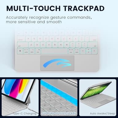 RAYMCRAFT for iPad 11th(A16, 2025)/10th Generation Case with Keyboard, Magic Keyboard 2022, Springy Backlit Keys, Stain-Resistant Surface, Multi-Touch Trackpad,White - Image 6