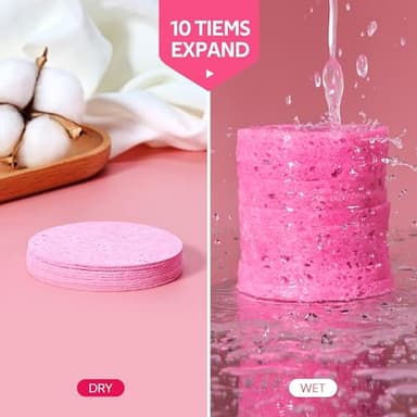 GAINWELL 50-Count Compressed Facial Sponges for Daily Facial Cleansing and Exfoliating, 100％ Natural Cosmetic Spa Sponges for Makeup Remover, Reusable, Pink - Image 4