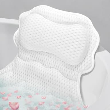 SetSail Bath Pillow, Relaxing Bath Pillows for Tub Neck and Back Support Soft 4D Breathable Air Mesh Ergonomic Bathtub Pillow with 6 Strong Suction Cups and Hook Luxury Bathroom Accessories,White - Image 1