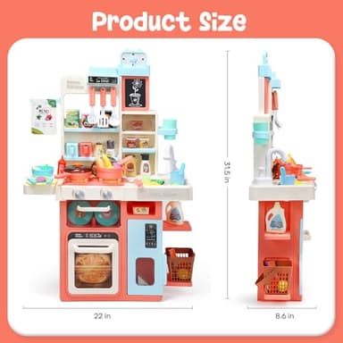 HOLYFUN Kids Kitchen Playset, Kitchen Set for Toddler with Sound and Light, Cooking Stove with Steam, Play Sink and Toy Kitchen Accessories, Pretend Kitchen Toys for Kids Girls Boys, Pink - Image 7