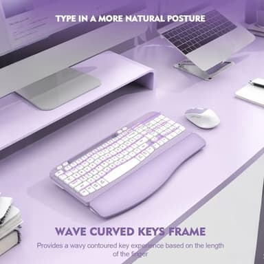 Wireless Keyboard and Mouse Combo, Wave Keys Full-Sized Ergonomic Keyboard with Cushioned Plam Rest, Phone Holder, Comfortable Natural Typing, 2.4G Cordless Set for Computer, Laptop, PC, Mac, Windows - Image 9