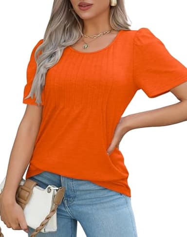Womens Summer Tops Cute Solid Plain Short Sleeve Dressy Casual T Shirts Curved Hemline Shirts Women's Clothing Orange 3XL - Image 3
