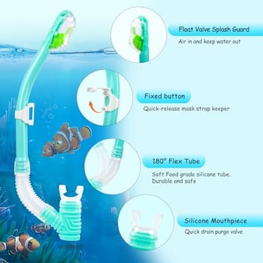 Kids Snorkel Set, Child Diving Mask Anti-Fog Swimming Goggles Dry Snorkel Children Snorkeling Swimming Gear for Youth Boys Girls Age 4-14 (Aqua Set) - Image 6