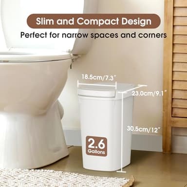CEROELDA 3 Pack Bathroom Trash Can with Lid, 10L/2.6 Gal Small Garbage Can with Press Top Lid, Slim Plastic Waste Basket for Toilet, Office, Bedroom (Muti 1, 3 Pack) - Image 2