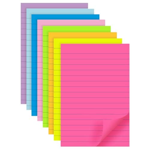 (8 Pads) Lined Sticky Notes 4x6 in Post, 8 Colors Self Sticky Notes Pad Its, Bright Post Stickies Colorful Big Rectangular Sticky Notes for Office, Home, School, Meeting, 40 Sheets/pad - Image 1