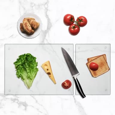 Clear Glass Cutting Board for Kitchen 2 Pcs (12"x16" & 8"x12"),Tempered Glass with Rubber Feet,Non-Slip,Durable Shatter Resistant, Dishwasher Safe,Scratch Resistant, Heat Resistant - Image 6