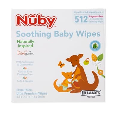 Nuby's Soothing Ultra Premium Baby Wipes Naturally Inspired with Chamomile, Aloe, and Citroganix, Fragrance Free, Extra Thick, 512 Count - Image 8