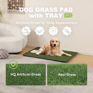 HQ4us Dog Grass Pad with Tray Medium 31”×21” Dog Litter Box Toilet with 2×Artificial Grass for Dogs with Hemmed Edge, Pee Pads for Dogs, Realistic, Less Stink, Potty for Balcony - Image 2