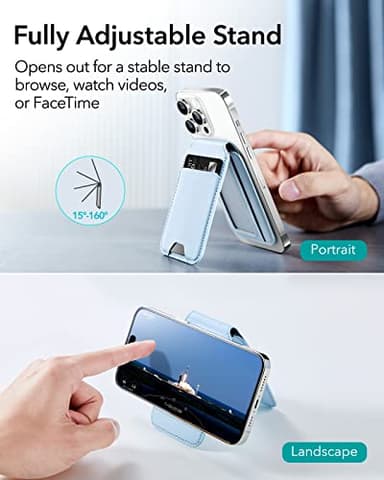 ESR Magnetic Wallet, Compatible with MagSafe Wallet with Adjustable Stand, for iPhone 17/16/15/14/13/12 Series, Not for iPhone 13/12 mini, 3 Card Holder, Vegan Leather, Blue - Image 3