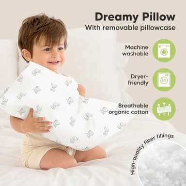 Toddler Pillow with Pillowcase - 13x18 My Little Dreamy Kids Travel Bed Pillows for Sleeping, Organic Cotton Small Pillowcase, Soft & Breathable, Machine Washable, Toddlers 2-5 Years Old (Elly) - Image 4