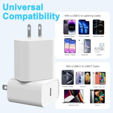 2Pack USB C Charger Block 20W, iGENJUN USB-C Power Adapter - iPhone Chargers with Fast Charging Capability, Type C Wall Charger for iPhone 17/17 Air/17 Pro Max/16 Series, Galaxy, Pixel, Pad - White - Image 4