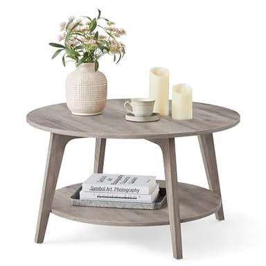 VASAGLE MAEZO Collection - Round Coffee Table, 2-Tier Center Table with Storage, Tapered Legs, Curved Transitions, 31.5 Dia. x 17.7 H Inches, Easy Assembly, for Living Room, Heather Greige ULCT243K02 - Image 1