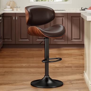 YaFiti Swivel Bar Stools for Kitchen Counter, Adjustable Bentwood Barstools, Modern PU Leather Upholstered Bar Stool with Back and Footrest, for Bar, Kitchen, Dining Room (Brown 1PCS) - Image 1