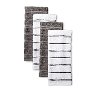 KitchenAid Albany Kitchen Towel 4-Pack Set, Charcoal Grey/White, 16"x26" - Image 1