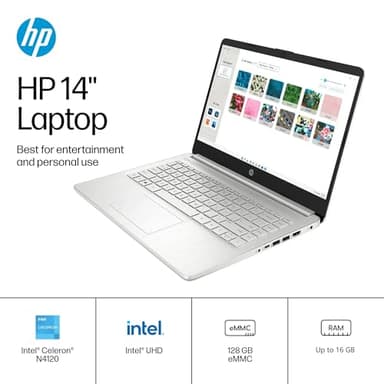 HP Portable Student Business Laptop - 3 Free Bundles, Win 11 Pro, Microsoft 365, Ultral Light and Thin, 14" HD Display for Student, Work, 16GB DDR4, 384GB Storage(128GB eMMC+256GB Card), Intel 4-Core - Image 4