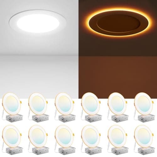 Amico 12 Pack 6 Inch 5CCT LED Recessed Ceiling Light with Night Light, 2700K/3000K/3500K/4000K/5000K Selectable Ultra-Thin Lighting, 12W=110W, 1100LM, Dimmable Canless Wafer Downlight ETL&FCC - Image 1