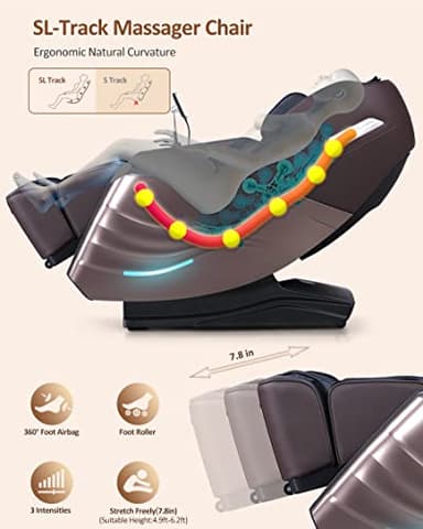 RELX 2025 Massage Chair Full Body, Zero Gravity SL-Track Shiatsu Massage Chair Built-in Heat System, Airbag Massage, with Body Scan, Deep Yoga Stretch, Calfrest Extension and AI Control(Brown) - Image 3